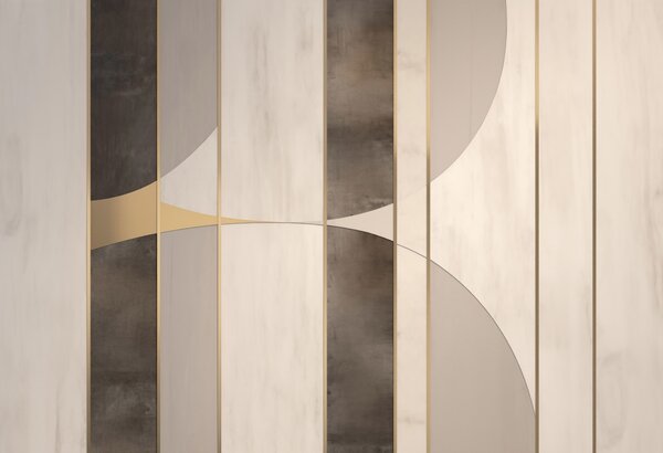 Tapety Geometrické panely s oblúkmi a šampanskými akcentmi, Fototapety geometria, w04616 : Uwalls.sk