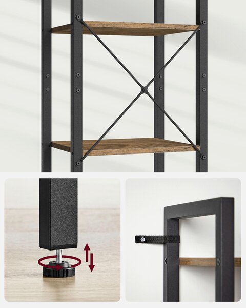 REGÁL, čierna, farba vlašského orecha, oceľ, 40/186/30 cm Boxxx - Regály, Online Only