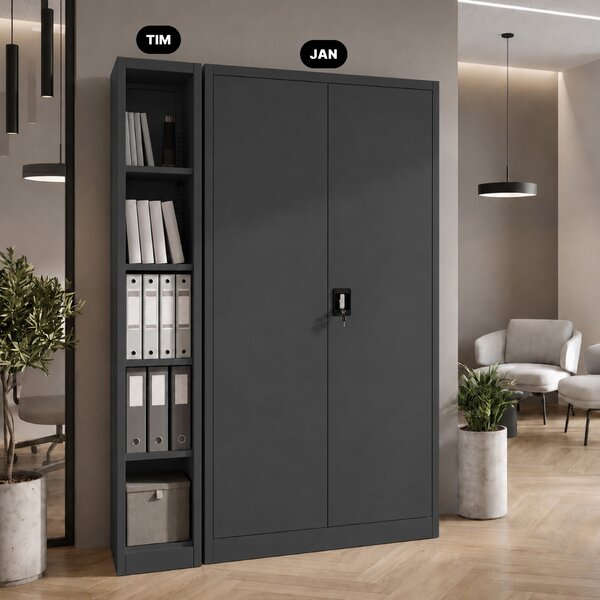 Úzky kovový archivačný regál na dokumenty antracitový, 250x1850x600 mm: TIM
