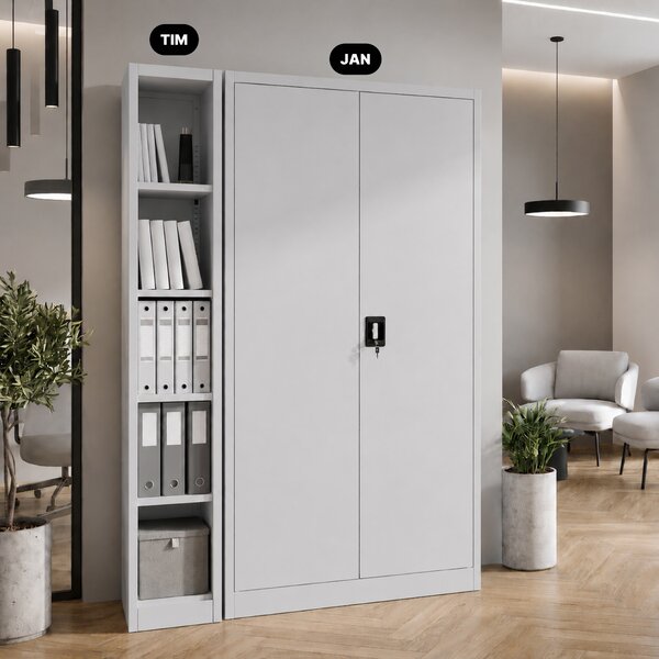 Úzky kovový archivačný regál na dokumenty sivý, 250x1850x600 mm: TIM