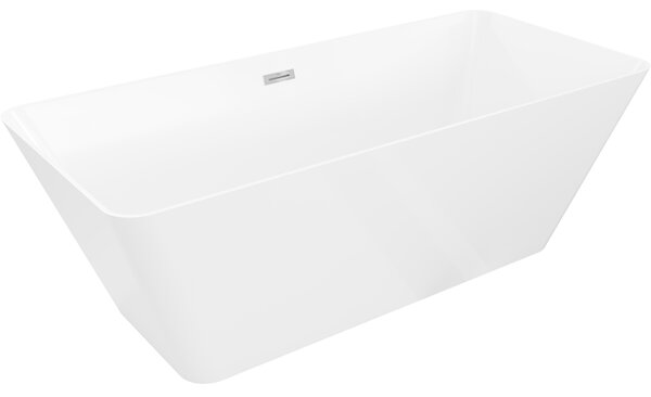 Mexen Velo Slim, voľne stojaca vaňa 170 × 75 cm, biela lesklá, chrómový prepad, 52811707500-01