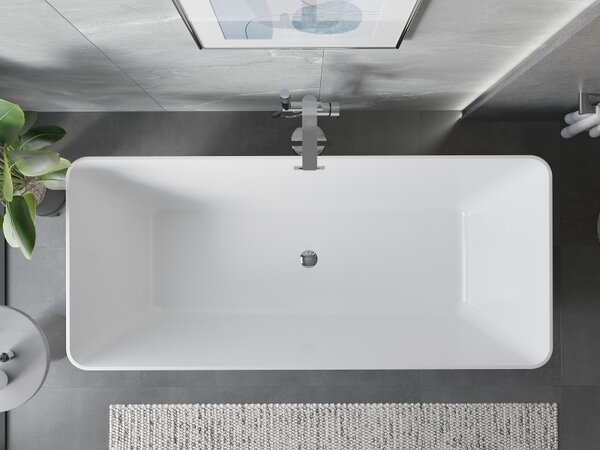 Mexen Velo Slim, voľne stojaca vaňa 170 × 75 cm, biela lesklá, chrómový prepad, 52811707500-01
