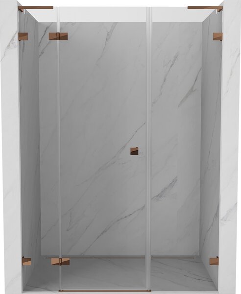 Mexen Lunar L, výklopné ľavé sprchové dvere 125 cm, 8mm číre sklo, ružové zlato profil, 834SL-125-050-60-00-L