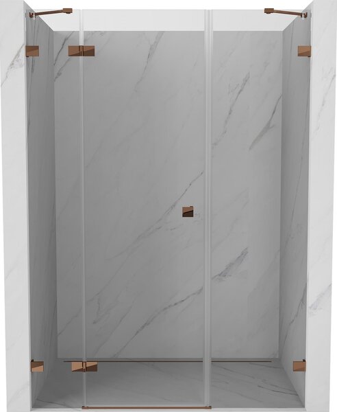 Mexen Lunar, ľavé otočné sprchové dvere 130 cm, 8mm číre sklo, ružové zlato profil, 834S-130-050-60-00-L