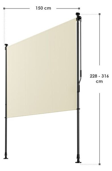 Zvislá markíza na balkón 150x228-316 cm, UV ochrana, béžová