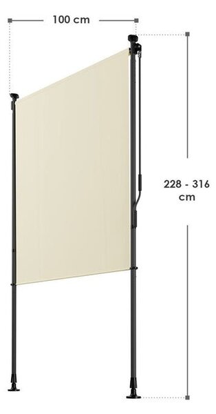 Zvislá markíza na balkón 100x228-316 cm, UV ochrana, béžová