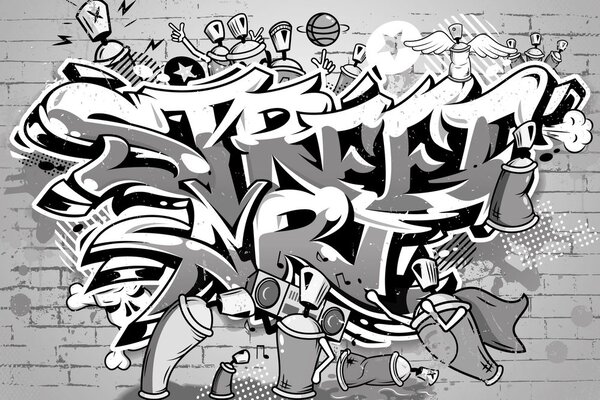 Tapeta šedý Street Art nápis so sprejmi