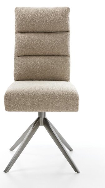 DELIFE Jedálenská stolička Pela-Flex bouclé tmavobéžová krížová podstava široká grafitová 360° otočná hojdacia funkcia vrecková pružina