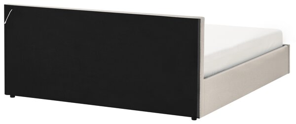 Posteľ s úložným priestorom béžová látkové čalúnenie 180 x 200 cm s čelom s viacfarebným LED osvetlením lamelový rošt spálňa