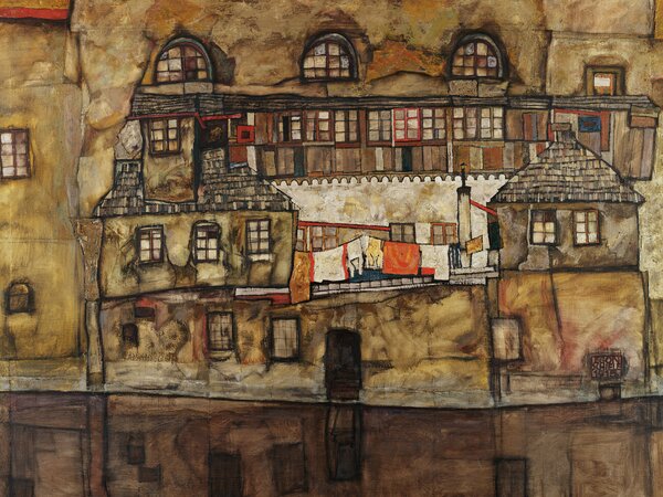 Umelecká tlač The House on the River Wall (Vintage Cityscape) - Egon Schiele, (40 x 30 cm)