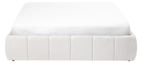 Posteľ krémová biela buklé čalúnenie 140 x 200 cm s lamelovým roštom a úložným priestorom moderný štýl spálňa