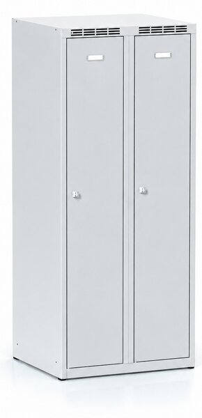 Kovová šatníková skrinka S7, 2-dverová, 1500 x 600 x 500 mm, cylindrický zámok, sivé dvere