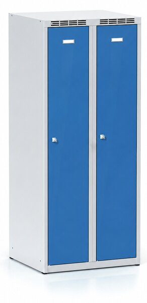 Kovová šatníková skrinka S7, 2-dverová, 1500 x 600 x 500 mm, cylindrický zámok, modré dvere