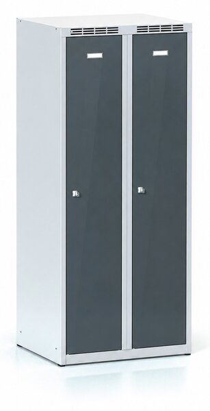 Kovová šatníková skrinka S7, 2-dverová, 1500 x 600 x 500 mm, cylindrický zámok, tmavosivé dvere