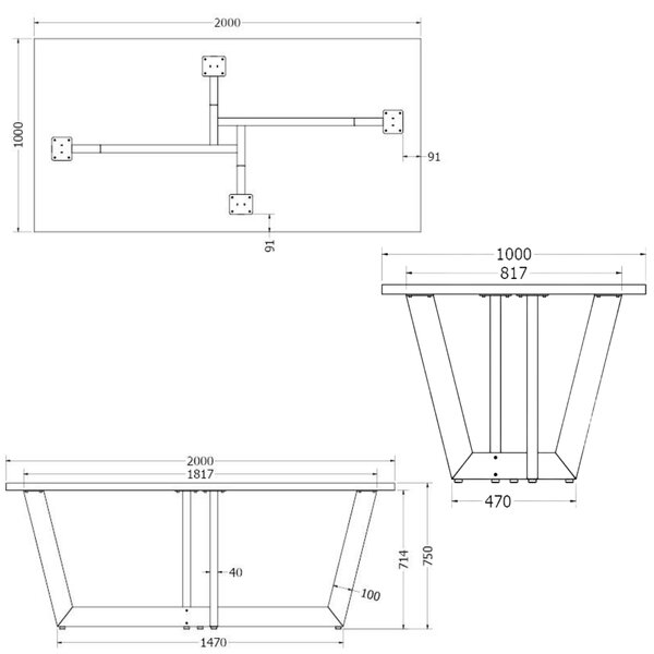 Stôl HERTZ, 2000 x 1000 mm, masívny dub