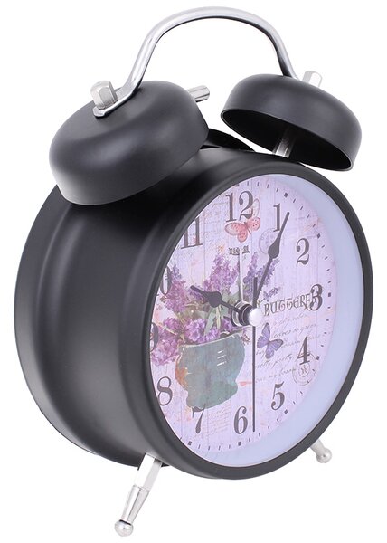 Retro budík Lavender čierny 16cm (Klasický budík v matnej čiernej farbe)