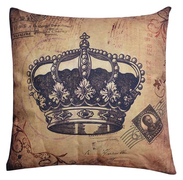 Vankúš s historickým potlačou a korunou - 43 * 43 cm - Clayre & Eef