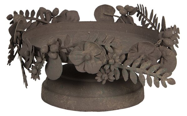 Hnedý kovový svietnik s patinou a kvetmi - Ø 21 * 13 cm - Clayre & Eef