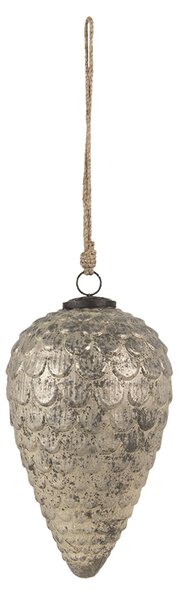 Šedo-strieborná anik sklenená vianočná ozdoba v tvare šišky XL - Ø 15*25 cm - Clayre & Eef