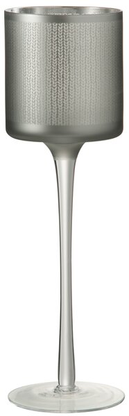 Šedivo sklenený svietnik na nohe s pleteným vzorom L - 9 * 9 * 30 cm - J-Line by Jolipa