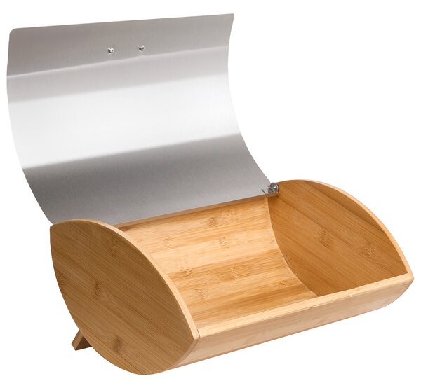 Chlebník strieborný bambus železo 36 x 25 x 16 cm dekoratívny s kovovým vekom moderný škandinávsky štýl kuchyňa