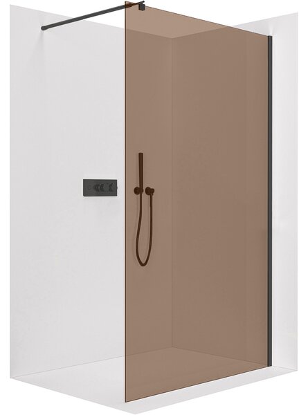 CERANO - Sprchová zástena Walk-in Onyx Round Ľ/P - 8 mm - guľatá vzpera - čierna matná, bronzové sklo - 50x200 cm
