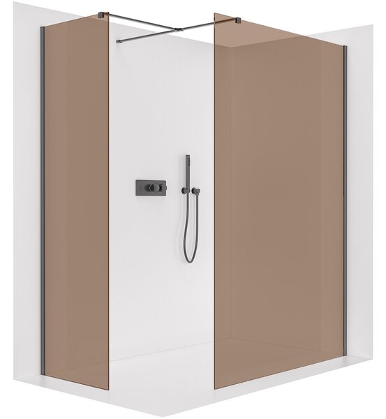 CERANO - Sprchová zástena Walk-in Onyx TL/P - 8 mm - hranatá vzpera - čierna matná, bronzové sklo - 130x110x200 cm