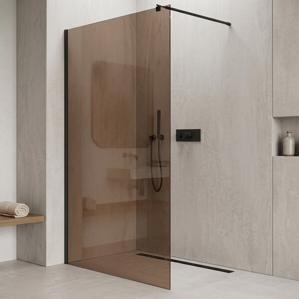 CERANO - Sprchová zástena Walk-in Onyx Round Ľ/P - 8 mm - guľatá vzpera - čierna matná, bronzové sklo - 50x200 cm