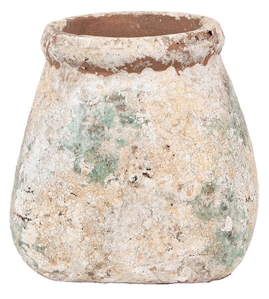 Dekoratívny béžový antik terakotový kvetináč Teracci M - 14*14*13 cm - Clayre & Eef