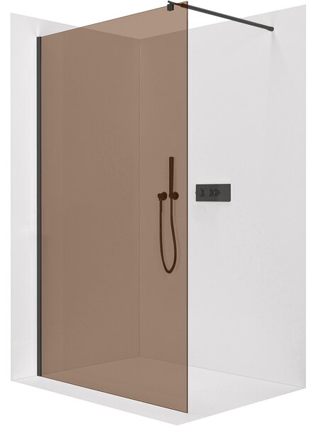 CERANO - Sprchová zástena Walk-in Onyx Round Ľ/P - 8 mm - guľatá vzpera - čierna matná, bronzové sklo - 50x200 cm
