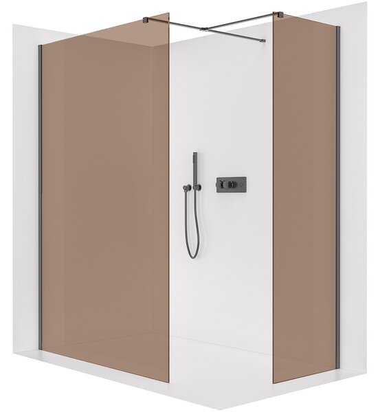 CERANO - Sprchová zástena Walk-in Onyx TL/P - 8 mm - hranatá vzpera - čierna matná, bronzové sklo - 50x50x200 cm