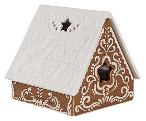 Porcelánový svietnik perníková chalúpka Gingerbread House - 8*7*7 cm - Clayre & Eef