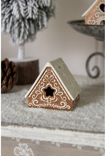 Porcelánový svietnik perníková chalúpka Gingerbread House - 8*7*7 cm - Clayre & Eef