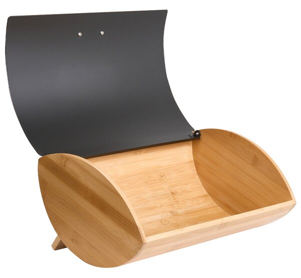 Chlebník čierny bambus železo 36 x 25 x 16 cm dekoratívny s kovovým vekom moderný škandinávsky štýl kuchyňa