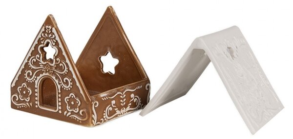 Porcelánový svietnik perníková chalúpka Gingerbread House - 8*7*7 cm - Clayre & Eef