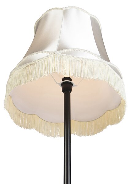 Retro stojaca lampa čierna s tienidlom v štýle babičky krémová 45 cm - Simplo