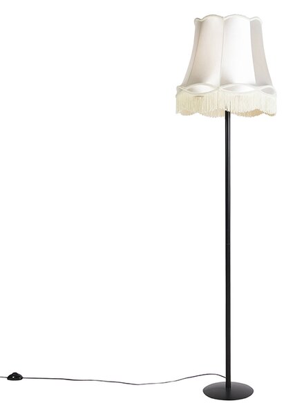 Retro stojaca lampa čierna s tienidlom v štýle babičky krémová 45 cm - Simplo