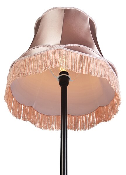 Retro stojaca lampa čierna s tienidlom v štýle babky ružové 45 cm - Simplo