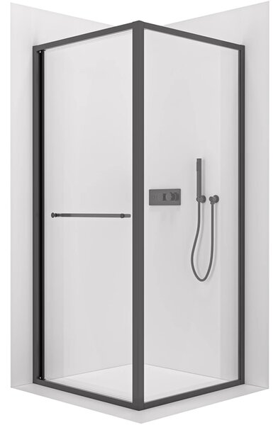 CERANO - Sprchovací kút Versaro L/P - 6 mm - čierna matná, transparentné sklo - 80x90 cm - zasúvacia