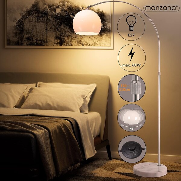 Dizajnová oblúková stojanová lampa s mramorovou základňou - nastaviteľná 190 - 200 cm