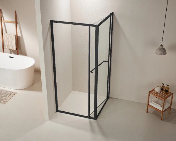CERANO - Sprchovací kút Versaro L/P - 6 mm - čierna matná, transparentné sklo - 80x80 cm - zasúvacia