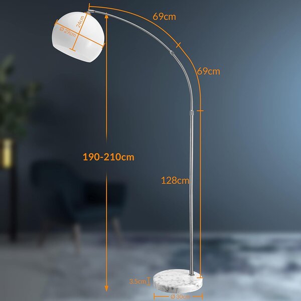 Dizajnová oblúková stojanová lampa s mramorovou základňou - nastaviteľná 190 - 200 cm