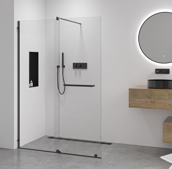 CERANO - Sprchová zástena Walk-in Medin Ľ/P - 8 mm - čierna matná, transparentné sklo - 120x195 cm - dvojdielna posuvná
