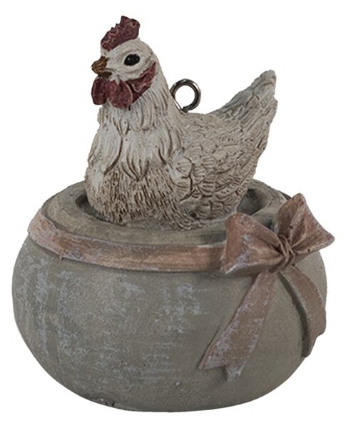 Závesná dekorácia sliepočka na miske s mašľou - 6*5*6 cm - Clayre & Eef