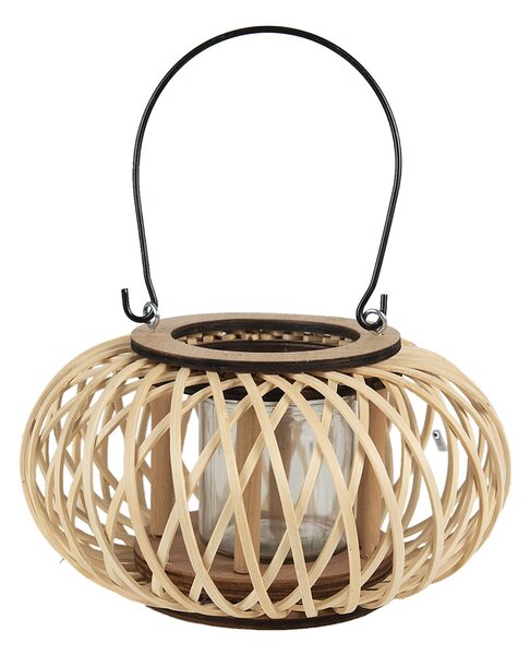 Prírodný drevený lampáš Bamboo - Ø 23*12 cm - Clayre & Eef