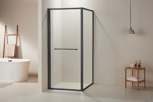 CERANO - Sprchovací kút Versaro L/P - 6 mm - čierna matná, transparentné sklo - 80x90 cm - zasúvacia