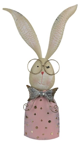 Veľká kovová dekorácia králičia slečna s okuliarmi - 25*9*53 cm