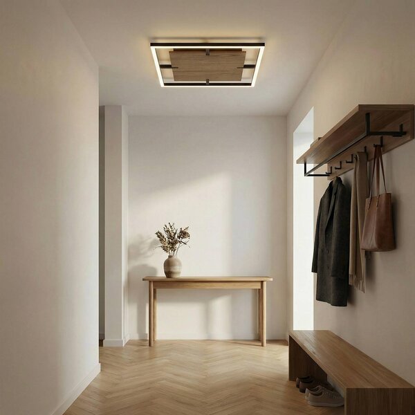 Stropné LED svetlo Lucande Vectra, 50 x cm, drevo, stmievateľné, Tmavé drevo, Obývacia izba / jedáleň, Plast, Moderný, Stropné svetlo
