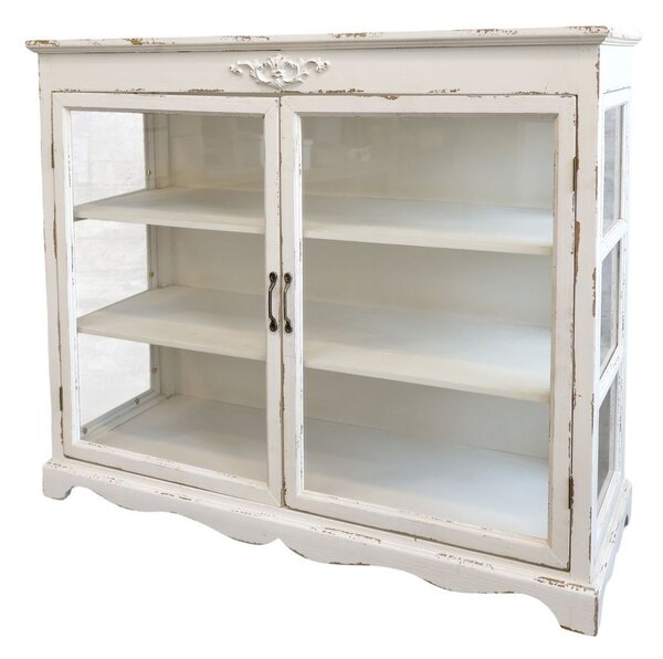 Krémová drevená komoda s presklenými dvierkami Old Carin - 106*39*87cm - Chic Antique
