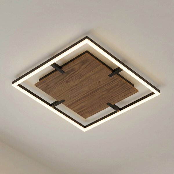 Stropné LED svetlo Lucande Vectra, 50 x cm, drevo, stmievateľné, Tmavé drevo, Obývacia izba / jedáleň, Plast, Moderný, Stropné svetlo